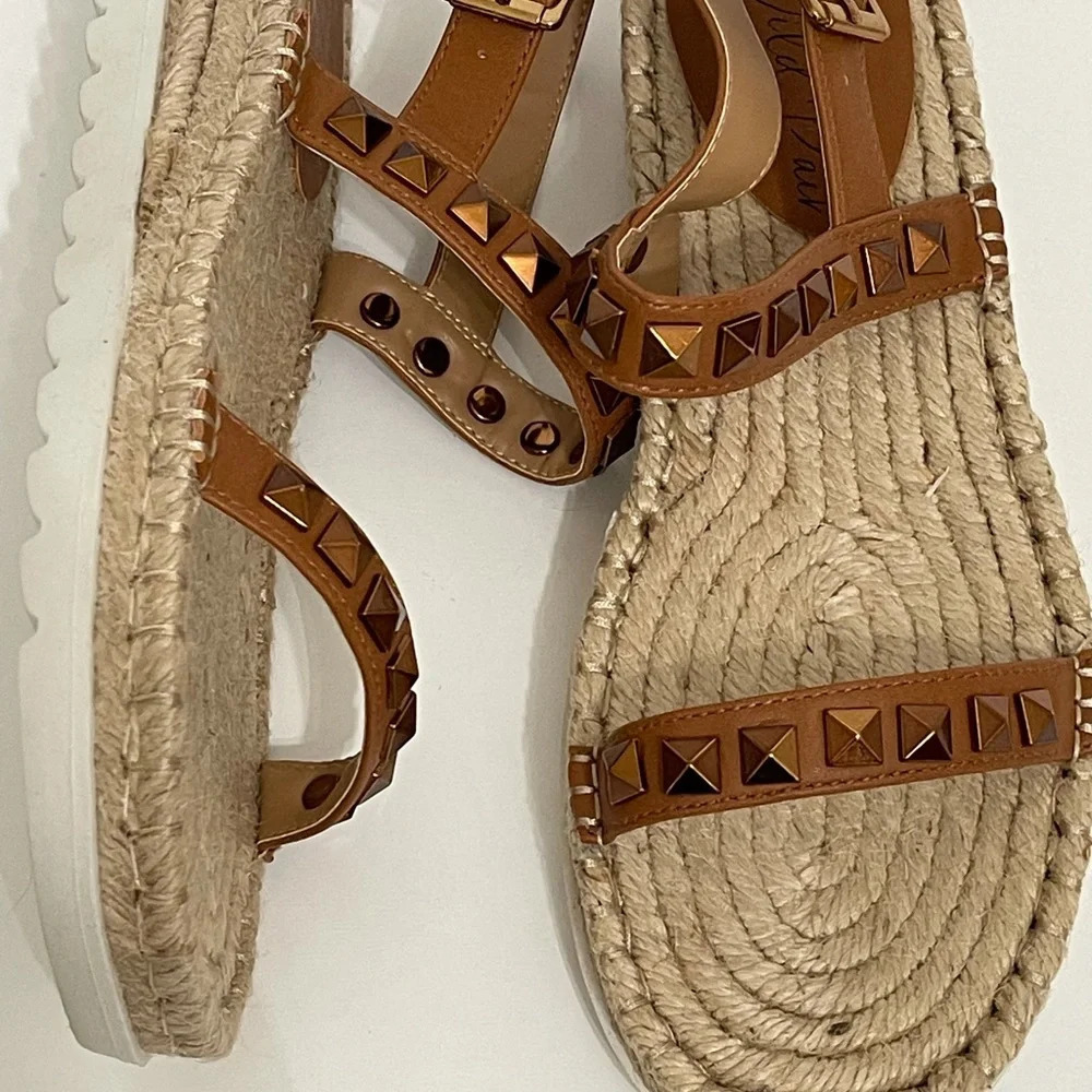 WILD PAIR Studded Espadrille wedge Sandals metallic cognac brown size 7.5 - Picture 10 of 16